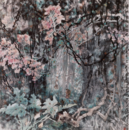 《神秘的版纳密林保护大自然就是保护人类自己》 123×123㎝ 获中国文联主办的“中国书画大展”金奖